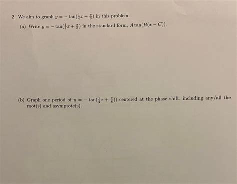 Solved We aim to graph y=−tan(41x+8π) in this problem. (a) | Chegg.com