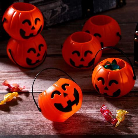 NUOBESTY 6Pcs Halloween Pumpkin Candy Bucket Portable Pumpkin Bucket Children Trick or Treat ...