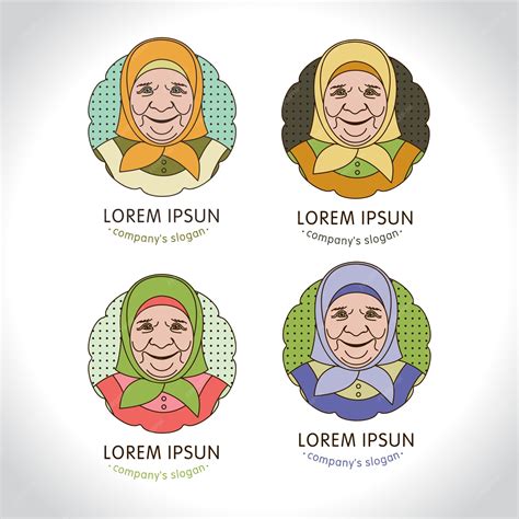 Premium Vector A Set Of Emblems An Old Grandmother With A Headscarf