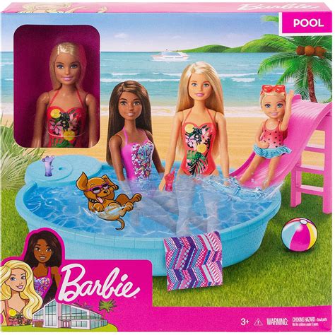 Dolls And Bears Doll Swimming Pool Playset Pink Glam Summer Beach Slide Realistic Toy Set