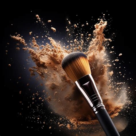 3d Rendered Cosmetic Brush And Glittery Makeup Powder Falling On A Dark