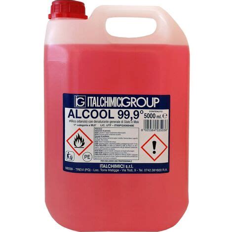 4PZ ALCOOL DENATURATO 99 9 CERTIFICATO LT 5 ITALCHIMICI