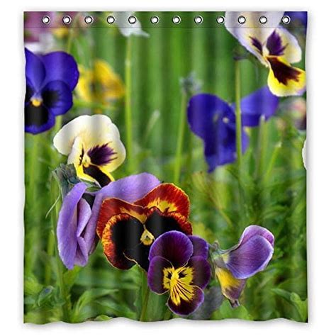 Mohome Yellow Pansy Tricolor Viola Shower Curtain Waterproof Polyester