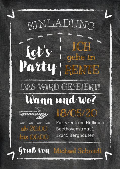 Einladung Rente Party Auf Kreide Send A Smile