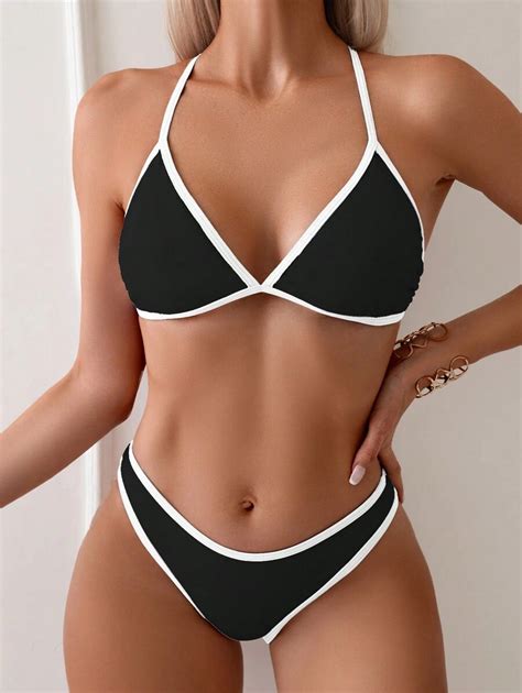 SHEIN Swim Color Blocking Bikini Set With Edging And Separate Top And