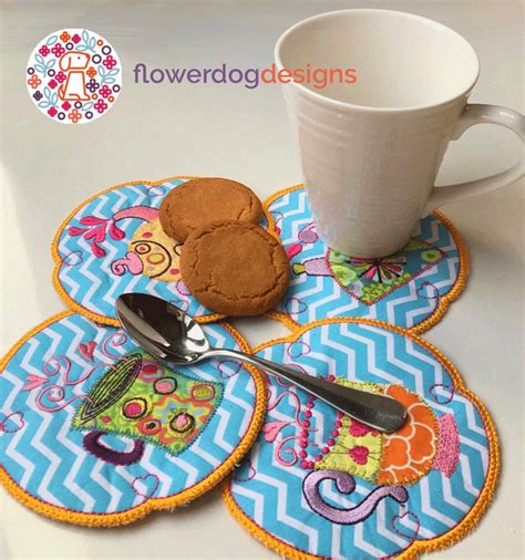 Set Of 4 In The Hoop Mug Rugs Digital Machine Embroidery Etsy UK