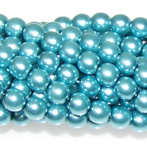 1 Strand Of Czech Glass 6mm Pearl Beads Cerulean