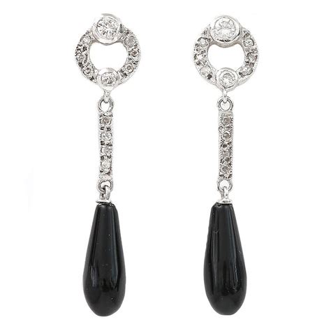 Art Deco Style Onyx And Diamond Drop Earrings