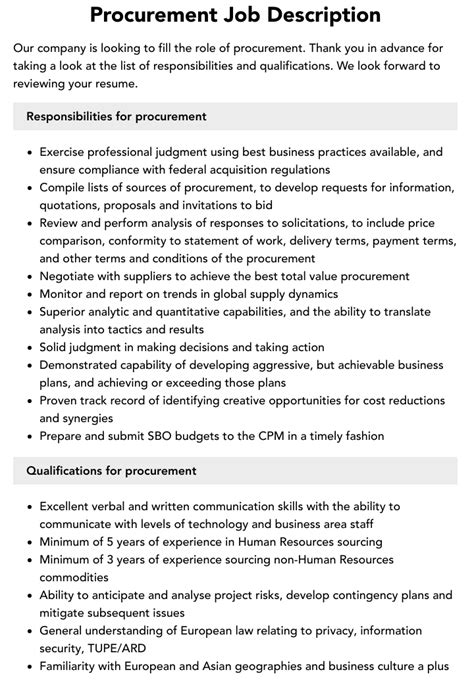 Procurement Job Description Velvet Jobs