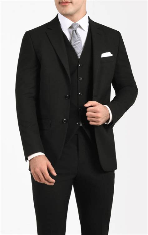 Dobell Black Slim Fit 3 Piece Suit Dobell