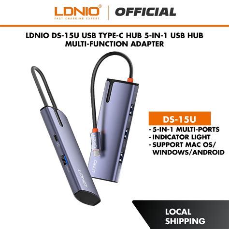 Ldnio Ds 15u Usb Type C Hub 5 In 1 Usb Hub Multi Function Adapter For Macbook Pro And Type C