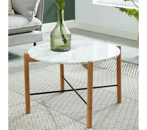 Table Basse Ronde 60 Cm En Marbre Blanc Et Pieds En Chêne Anna