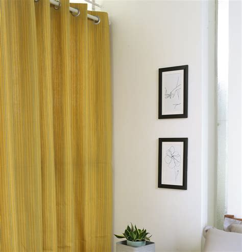 Buy Dobby Stripes Cotton Curtain Yellow Thoppia