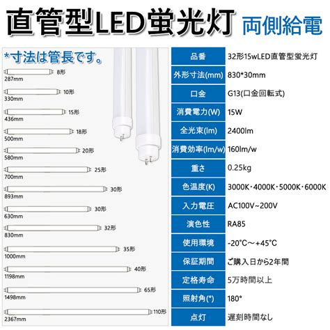 【楽天市場】全工事不要 32形led直管蛍光灯 830mm Fl30 Flr30 Fhf30 消費電力15w 2400lm G13口金 管径