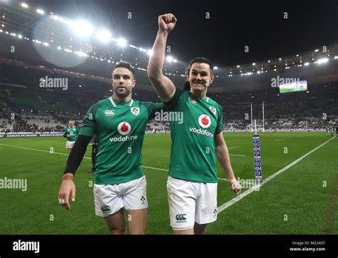 Irelands Johnny Sexton Right Celebrates With Irelands Conor Murray