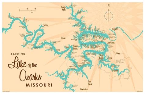 Lake Of The Ozarks Mile Marker Map Color 2018