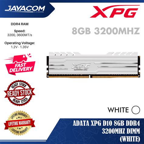 ADATA XPG GAMMIX D10 8GB DDR4 3200MHZ RAM DIMM (BLACK / WHITE)