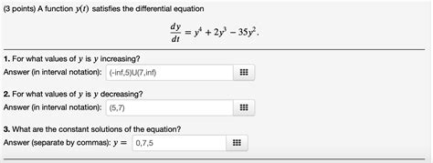 Solved 3 Points A Function Yt Satisfies The Differential