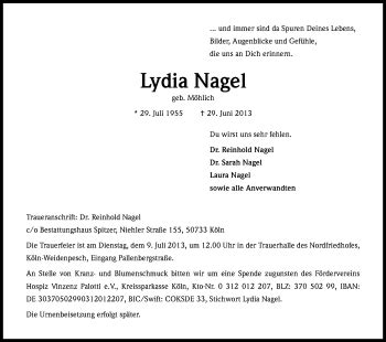 Traueranzeigen Von Lydia Nagel Wirtrauern