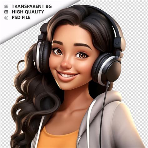 Mulher Latina Ouvindo 3D Cartoon Style Fundo Branco I PSD Premium