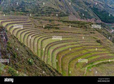 Inca agricultural terraces in Pisac, Sacred Valley, Peru Stock Photo ...