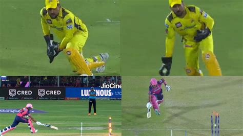 Ipl Watch Ms Dhoni S Underarm Throw Catches Dhruv Jurel Short