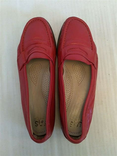 Sas Penny Loafers Red Leather Tripad Comfort Flats Sl Gem