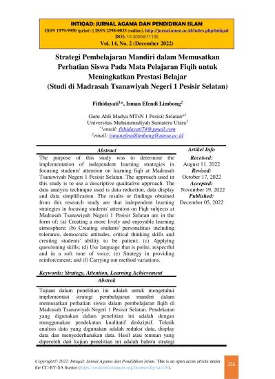 Strategi Pembelajaran Mandiri Dalam Memusatkan Perhatian Siswa Pada