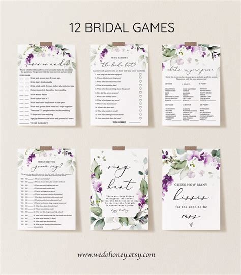 Lavender Floral Bridal Shower Game Bundle Purple Flowers Editable