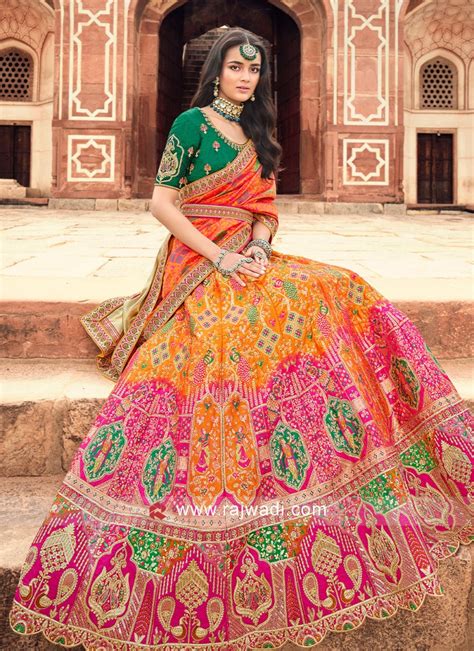 Orange And Pink Silk Bridal Designer Lehenga Choli