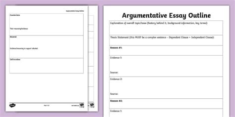 Argumentative Essay Outline For 6th 8th Grade Teacher Made