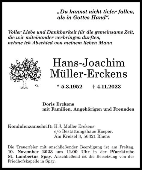 Traueranzeigen Von Hans Joachim M Ller Erckens Rz Trauer De