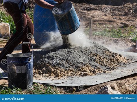 Mixing Cement And Sand Stock Image Image Of Laying Mixer 42906381