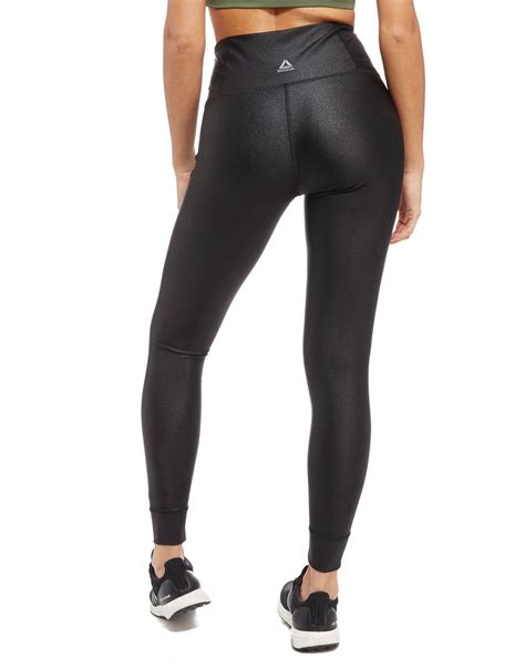 Lyst - Reebok Metallic High Rise Leggings in Black