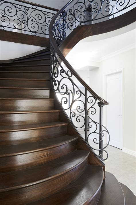 Timber Staircase Victorian Ash Curved Stair Wrought Iron Balustrade Timber Handrail