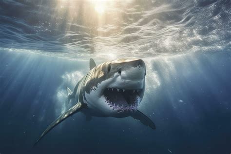 The King of the Ocean, The Great White male shark Hunter underwater ...