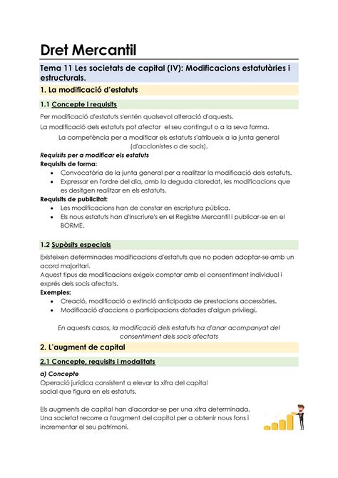 Resum TEMA 11 DRET Mercantil Dret Mercantil Tema 11 Les Societats De