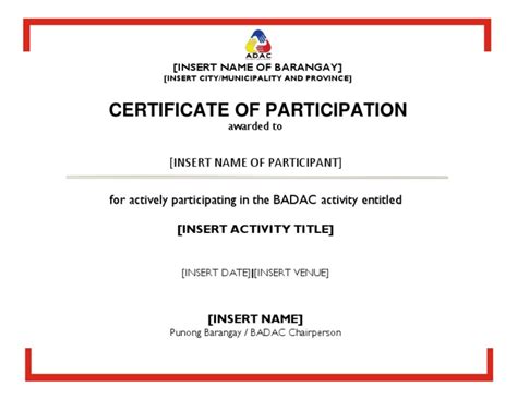 Certificate Of Participation For Badac Activity Pdf