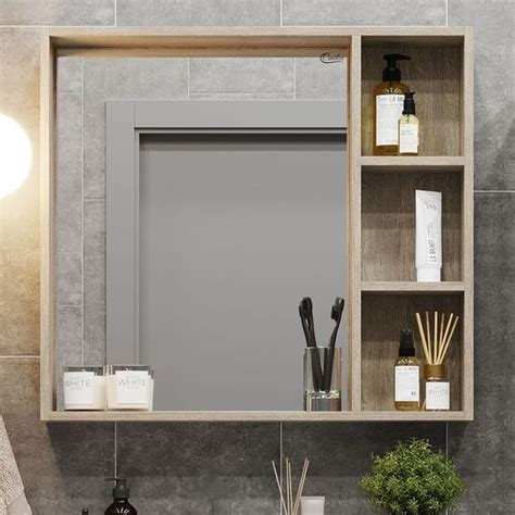 Зеркальный шкаф Onika Timber 80.00Y дуб Сонома с полками, прямоугольный ...
