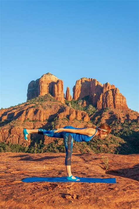 Woman Practicing Yoga In The Sedona Red Rocks Stock Image Image Of