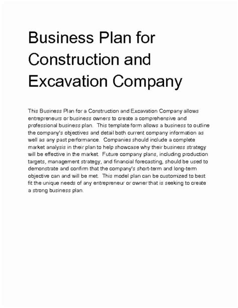 Construction Business Plan Template Free