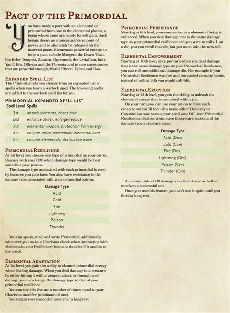 Pact Of The Primordial Warlock Subclass R Dndhomebrew