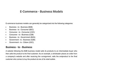 E Commerce Business Models For Business Ppt