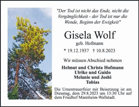 Traueranzeigen Von Gisela Wolf Trauerportal Ihrer Tageszeitung