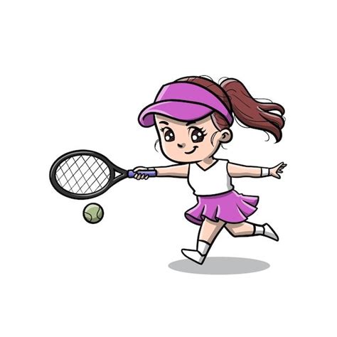 Linda Chica Jugando Tenis Dibujos Animados Vector Premium Dibujo De