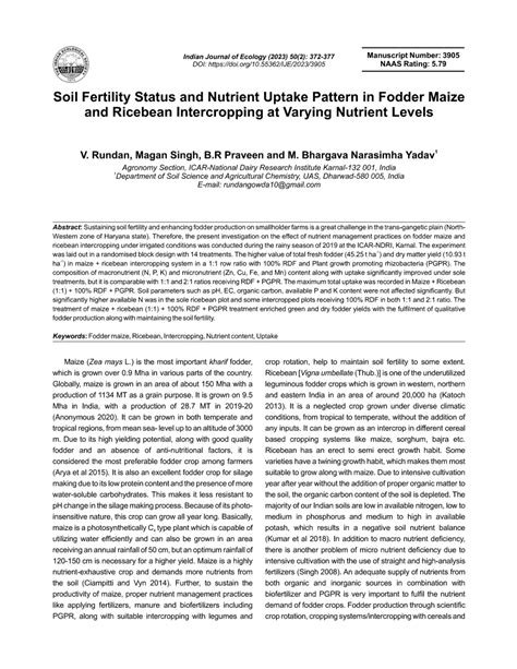 Pdf Soil Fertility Status And Nutrient Uptake Pattern In Fodder Maize