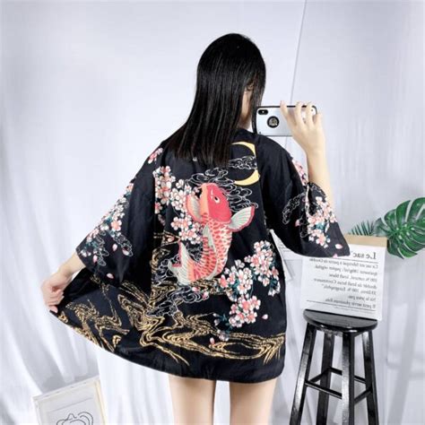 Damen Kimono Jacke Carp Ko Japanischer Kimono