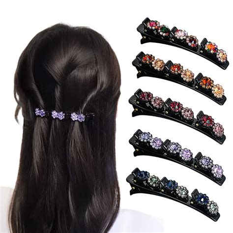 Set Of Pcs Sparkling Crystal Stone Braided Hair Clips Satin Fabric