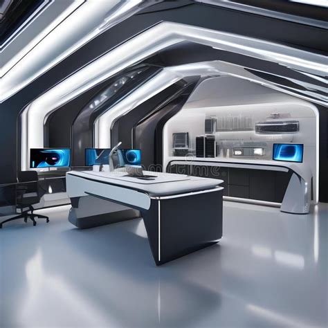 A Futuristic Laboratory Inspired Workspace With Metallic Surfaces And