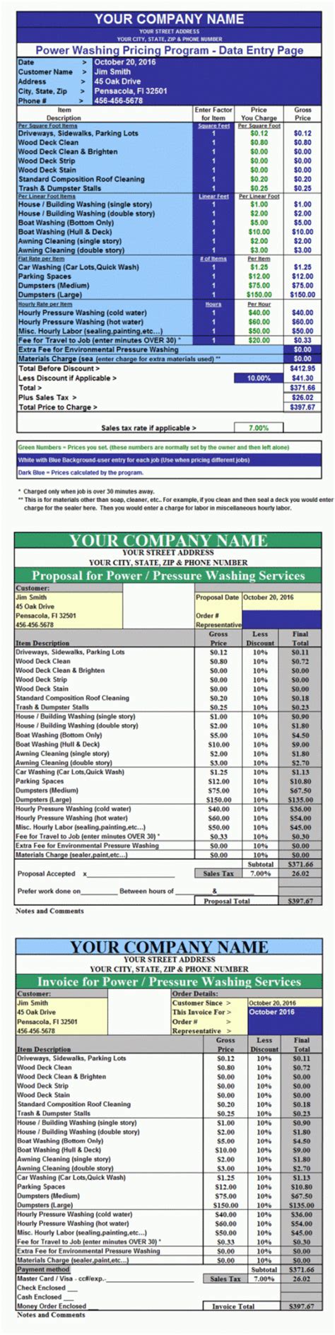 Editable Pressure Washing Invoicing Quoting Pricing Program Pressure